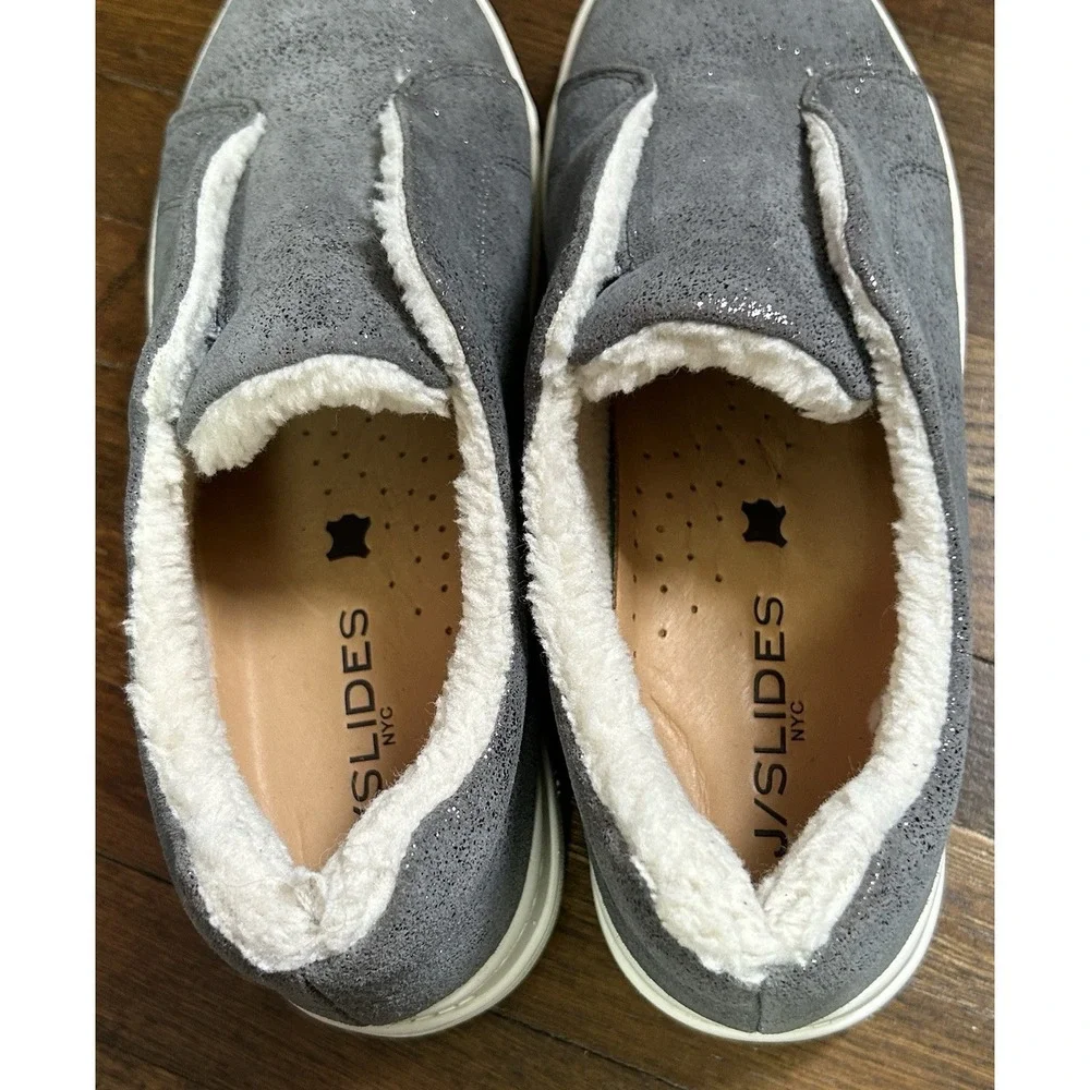 J/Slides Nada platform sneakers feature a pewter metallic suede upper Size 7